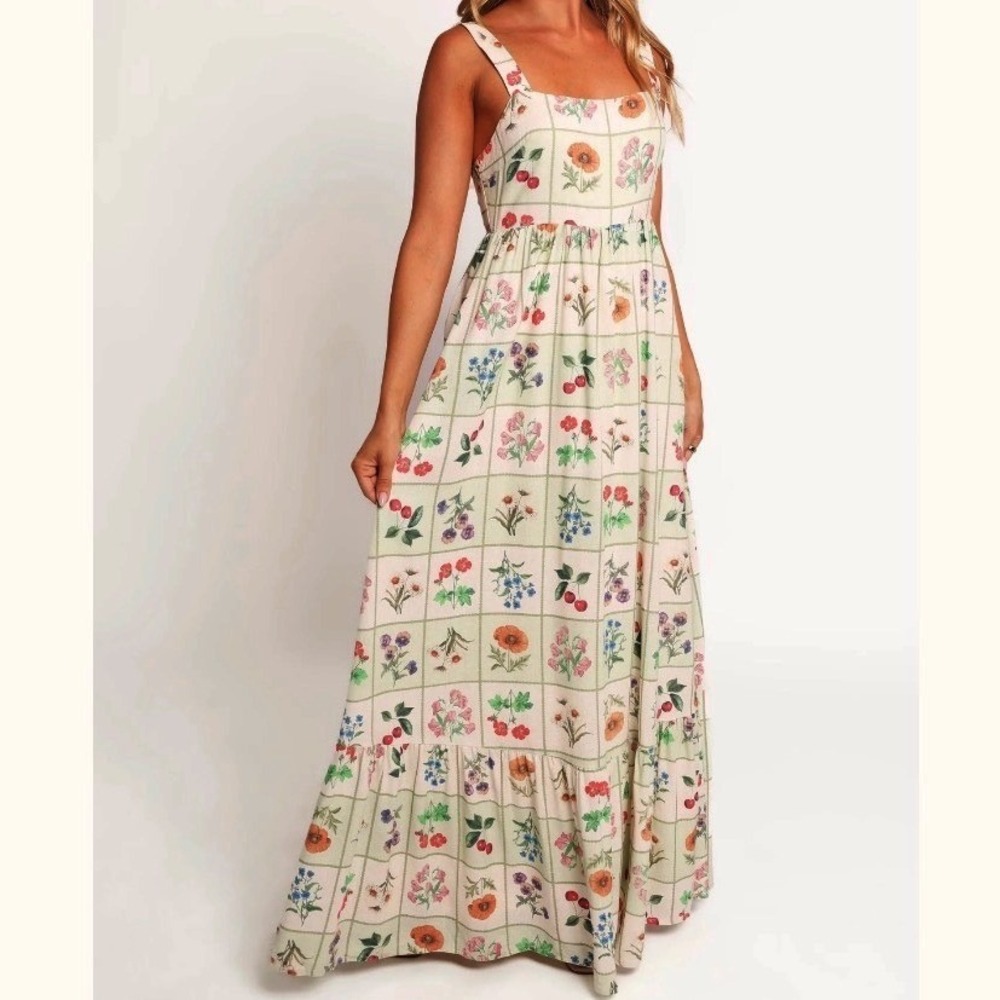 NEW Petal + Pup Flower Market Maxi Dress M Linen Blend Cottage Country Garden - Picture 2 of 12
